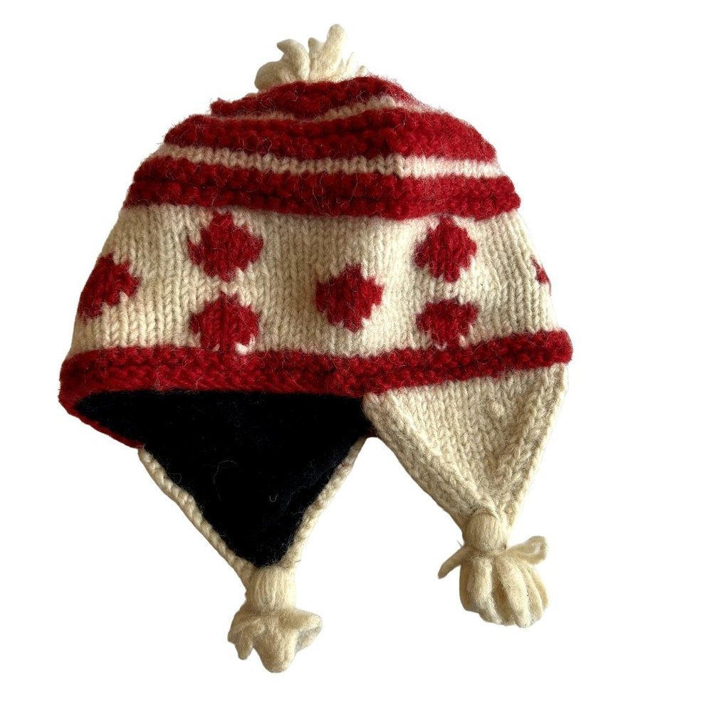 Seasons‎ of Cannon Falls wool hat-cream/red with fleece lining